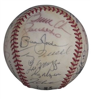 1999 National League Champion Atlanta Braves Team Signed ONL Coleman Baseball With 32 Signatures Including Chipper Jones, Maddux, Glavine & Cox (JSA)